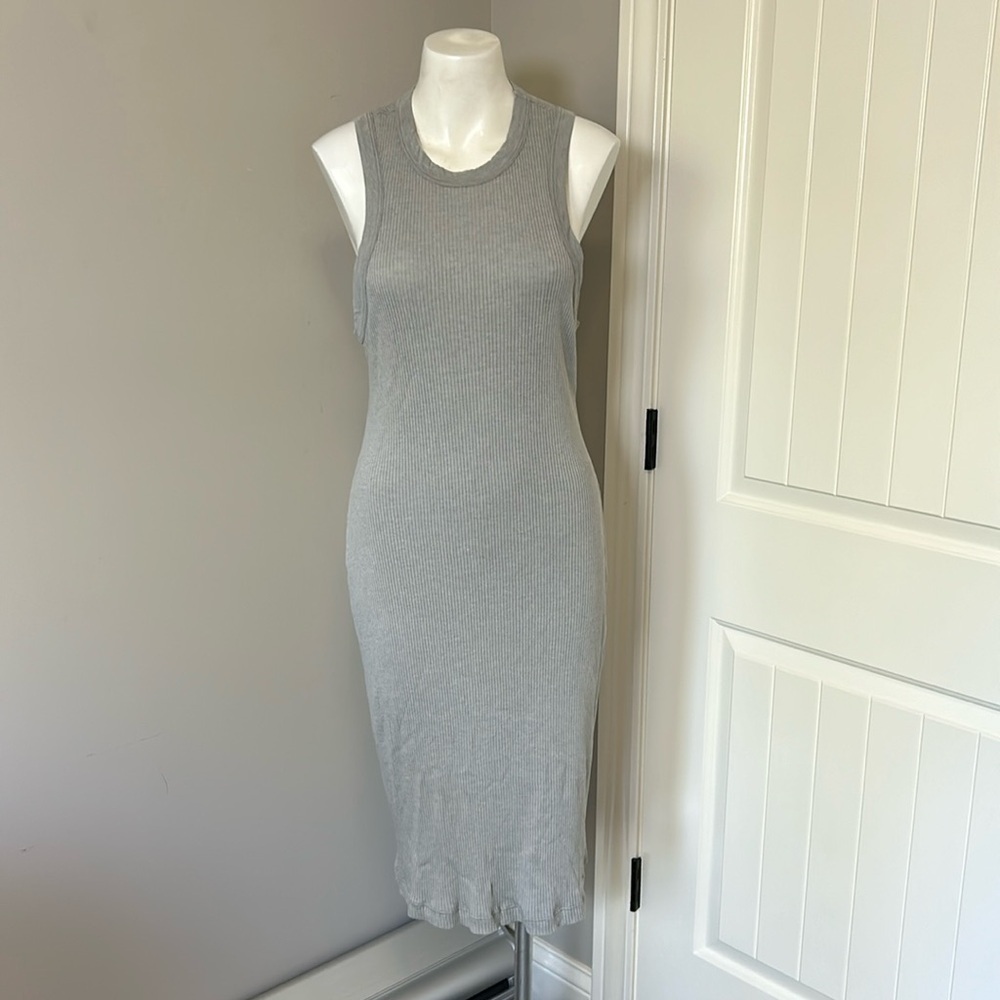 James Perse Light Gray Ribbed Tank Midi Dress